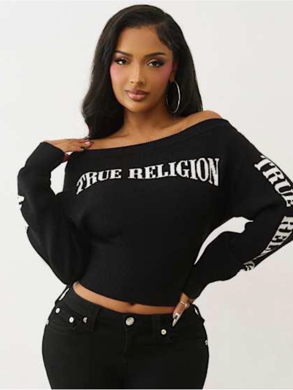 True Religion Black Logo Cropped Sweatshirt XL - Picture 5 of 5